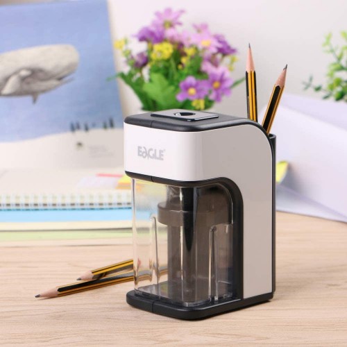 Heavy Duty Helical Blade Automatic Electric Pencil Sharpener With Auto-stop Safety Feature and Large Shaving Holder